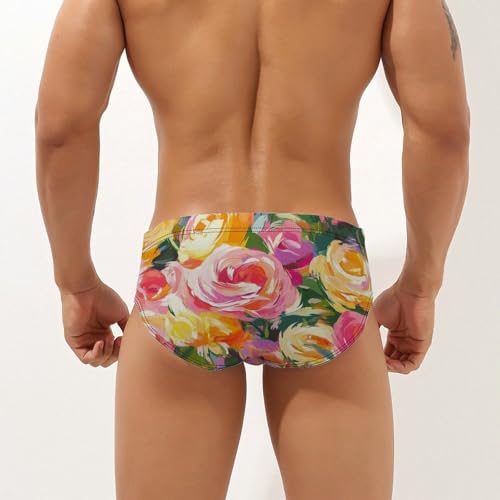 Watercolor Rose Pattern Mens Swim Briefs Sexy Bikini Swimwear Bathing Suits Trunks2