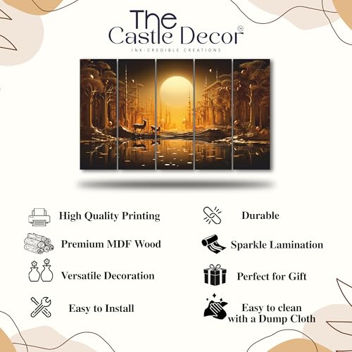 Image of The Castle Decor Golden Deer Wall Painting for Living Room Big Size - Deer Wall Painting for Bedroom, Office, Drawing Room, Hotel - Elegant Wall Decor Art for Home Decoration, Gifting (27x48 inch)
