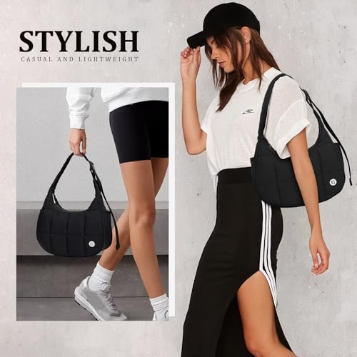 Puffer Shoulder Crescent Bag for Women Nylon Hobo Bags Purse for Women Small Quilted Bag with Adjustable Strap2