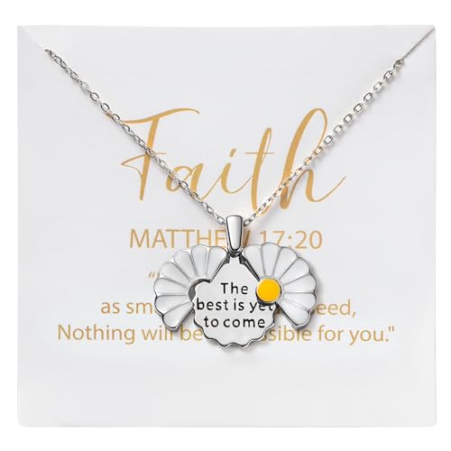 PANTIDE Christian Daisy Locket Necklace for Women Girls - The Best Is Yet To Come Engraved Faith Religious Necklace Inspirational Stainless Steel Jewelry Birthday Gift (Silver), Small, Stainless