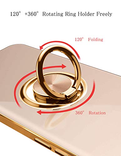 Iphone 11 Pro Case 5.8" Finger Ring Holder Stand Electroplated Silicone Soft Flexible Tpu Frame Shock-Absorption Bumper Cover Phone Cases - Beige #TOP7