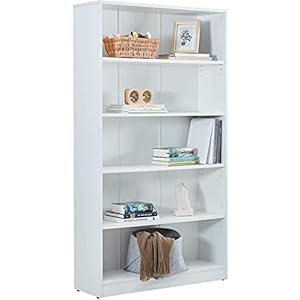 VICLLAX Wood 5-Shelf Bookcase Layer Adjustable Mordern Bookshelf for Home and Office, Warm White