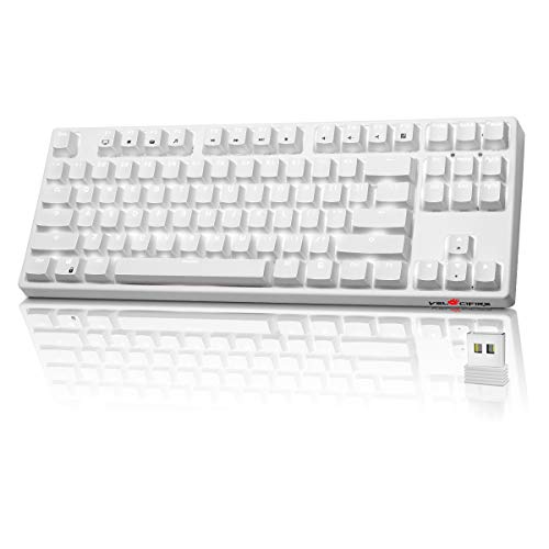 tkl Mechanical Keyboard, VELOCIFIRE TKL02WS 87 Key Tenkeyless Ergonomic Tenkeyless Mechanical Keyboard with Linear Red Switches, and White LED Backlit for Copywriters, Typists, and Programmers(White)