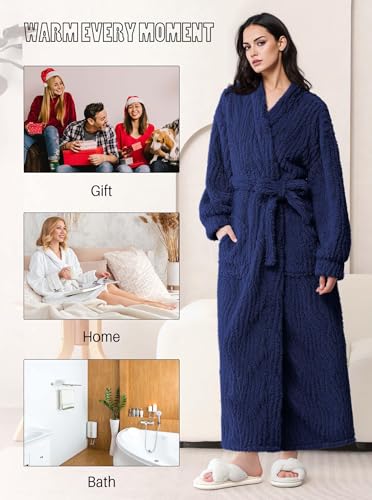 Image of Artfasion Womens Long Fleece Robe - Warm Soft Floor Length Flannel Bathrobes for Winter Thicker Long House Coat with Pockets