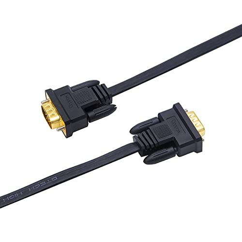 Dtech 5M Ultra Thin Flat Type Computer Monitor Vga Cable Standard 15 Pin Male To Male Connector Svga Wire 16 Feet - Black #TOP4