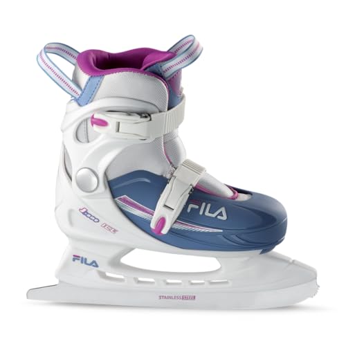 Fila J-One Adjustable Kids Ice Skates for Girls and Boys | Junior Adjustable Child Ice Skates | for Hockey & Ice Skating Outdoor & Indoor Rinks | White/Light Blue, Medium - Little Kid J13 - Big Kid 4
