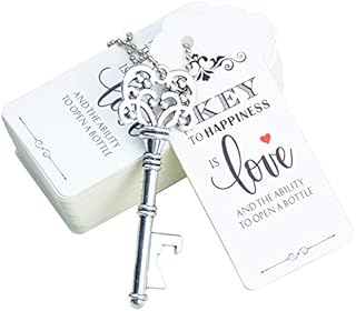 Aokbean 52pcs Rustic Vintage Key Bottle Opener Party Favor Wedding Favor Guest Souvenir Gift Set with Escort Thank You Tag Card and Keychain (Antique Silver)