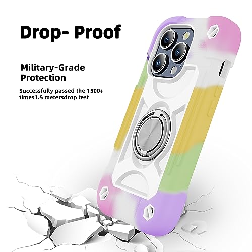 Image of MARKILL Compatible with iPhone with Built-in 360Rotating Ring Stand, Military Grade Drop Protection Full Body Rugged Heavy Duty Case Durable Cover (Rainbow White, iPhone 15 Pro Max 6.7 inch)