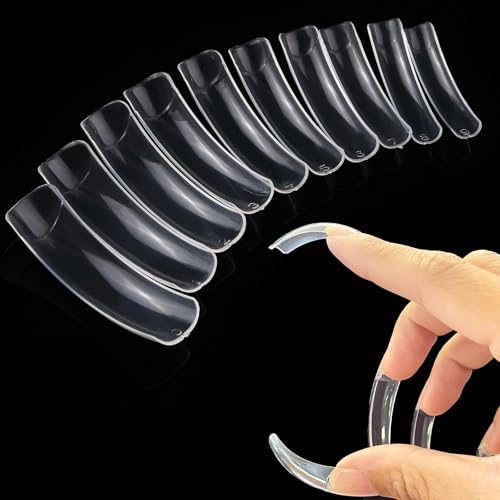 500pcs Long Curved Nail Tips Curved Square Press on Nails 10 Different Sizes Transparent Design Stylish and Simple Suitable for Nail Salon Home Diy