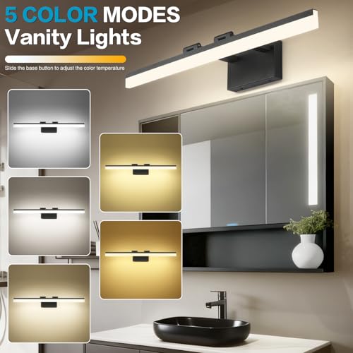 Image of SOLFART 31.5 Inch 5 Color Adjustable Vanity Lights Over Mirror Vanity Lighting Fixtures for Bath Matt Black Bathroom Light Fixtures Over Mirror Black Led Modern Light Bar 5CCT