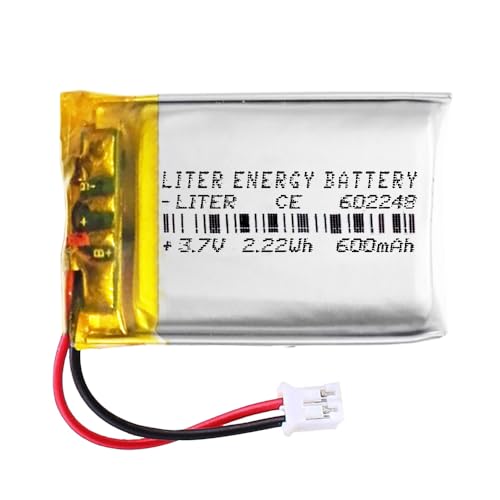 Batería 602248 LiPo 3.7V 600mAh 2.22Wh Recargable Conector PH2.0 (JST-PHR-02) Tipo B Litio: Asegúrese Que la polaridad del Dispositivo Coincide con la batería 50x22x6mm (PH2|600mAh|602248)