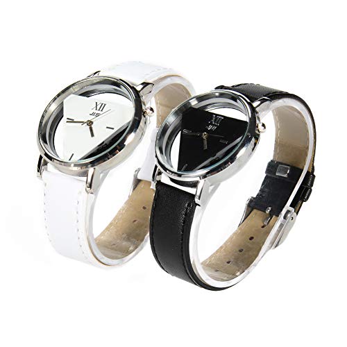 LinTimes Fashion Men Women Watch Triangle Quartz Analog Students Couple Wristwatch 2pcs Black White