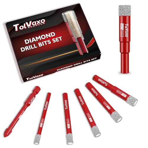 7Pcs Dry Diamond Drill Bit Set, Tile Drill Bits for Ceramic, Glass, Tile, Porcelain, Pot, Marble &amp; Granite - 3/16", 1/4" (x2), 5/16", 3/8", 1/2" with Cooling Wax &amp; 1/4" Masonry Bit