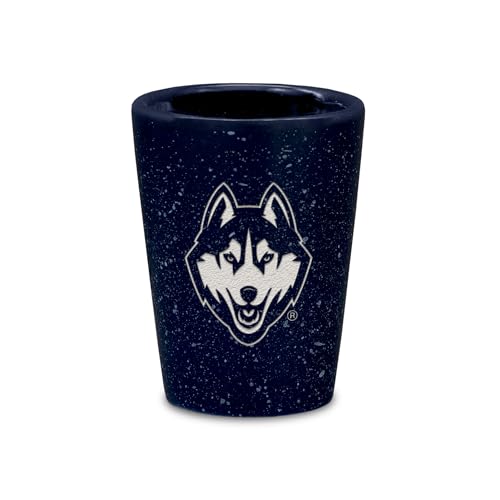 Rico Industries NCAA Connecticut Huskies - UCONN 2oz Ceramic Shot Glass for Fans, Laser Engraved In Team Color Single Shot Glass