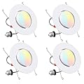 TORCHSTAR 6 Inch 5CCT Retrofit LED Gimbal Recessed Lighting, CRI90+ Dimmable Swivel LED Directional Can Lights, 360&60 Degree Adjustable, 2700K/3000K/3500K/4000K/5000K, Aluminum Trim, Pack of 4