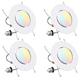 TORCHSTAR 6 Inch 5CCT Retrofit LED Gimbal Recessed Lighting, CRI90+ Dimmable Swivel LED Directional Can Lights, 360&60 Degree Adjustable, 2700K/3000K/3500K/4000K/5000K, Aluminum Trim, Pack of 4