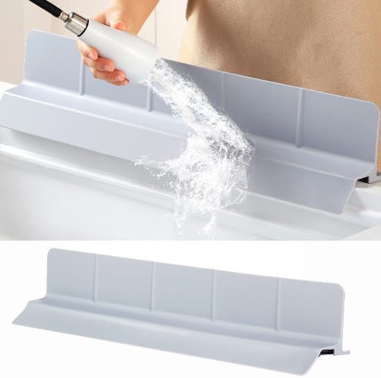 Silicone kitchen sink splash guard -Extra Large self draining bathroom/island splash guard 23 * 3.5 * 3.9 inch ,7 suction cups for anti slip and strong stability, durable and easy to clean (gray)