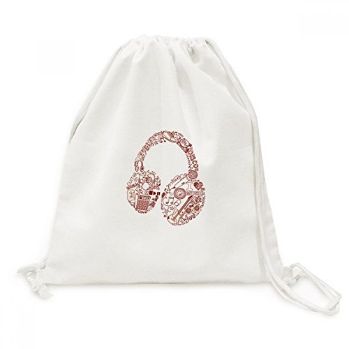 Toile Drawstring Backpack sac à dos cordon motif musique voyage et shopping