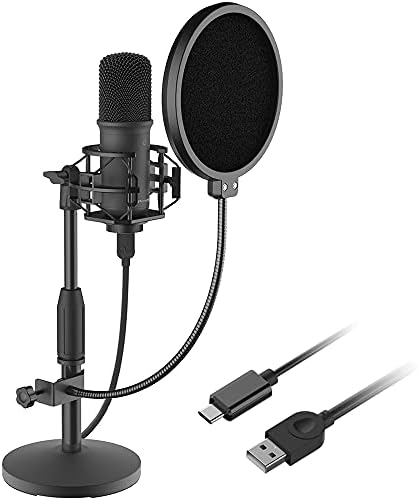 LESYAFEL USB Condenser Microphone Recording Kit with Desktop Stand and Pop Filter 192kHZ/24bit for YouTube,Podcast,Gaming,Studio Plug & Play for Laptop Mac/Windows and Type-C Mobile Phone Space Grey