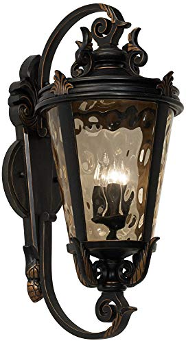 John Timberland Casa Marseille European Outdoor Wall Fixture Veranda Bronze Brown Ornate Scroll 36" Champagne Hammered Glass For Exterior House Porch Patio Outside Deck Garage Front Door Home #TOP1
