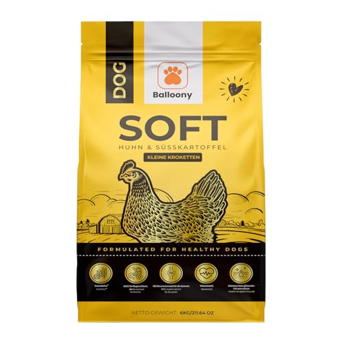 Balloony Softes Trockenfutter für Hunde | Halbfeuchtes Superfood mit Bio-Huhn | Präbiotische Rezeptur mit Inulin aus Chicorée, MOS & Beta-Glucanen | Für ausgewachsene Hunde (500 g)