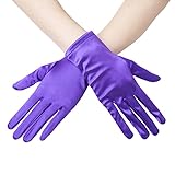 JISEN Women 1920s Satin gloves Formal Bridal Banquet Party Wedding Opera Colorful Mitten 9 Inch Violet