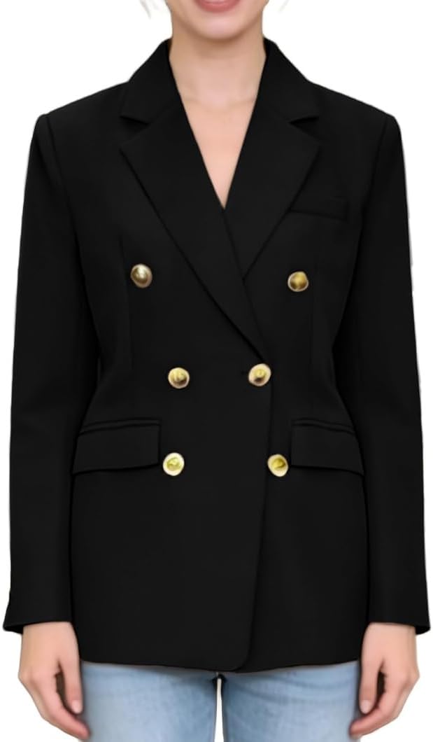 WROLEM Womens Blazers Business Work Office Casual Dressy Lapel Collar Long Sleeve Open Front Button Down Stretch Suit Jacket