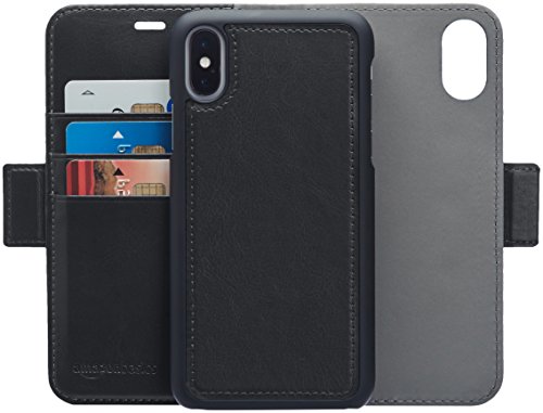Amazon Basics iPhone X PU Leather Wallet Detachable Case, Black