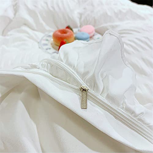 Soukechy White Ruffled Bedding-2 Pieces Twin Seersucker Duvet Cover Textured Stripe Style, Soft Lightweight, Washed Microfiber, Zipper Closure And Ties #TOP4