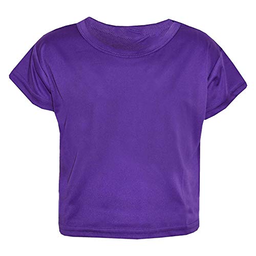 Image of Loxdonz Girls Basic Dance Crop Top Kids Plain Short Sleeve Crop T-Shirt Tees Top