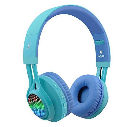 Riwbox WT-7S Bluetooth-hörlurar, LED Lingt Up hopfällbara stereotrådlösa hörlurar med mikrofon och volymkontroll för PC/iPhone/TV/iPad (blå och grön)