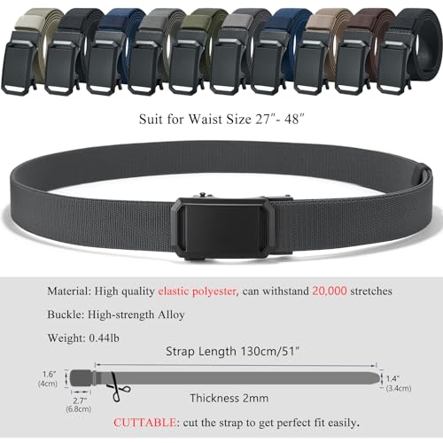 Image of LionVII Ratchet Elastic Stretch Belts, Belt for Men with Automatic Buckle for Men, Adjustable Trim to Fit 27-49 inch Waist