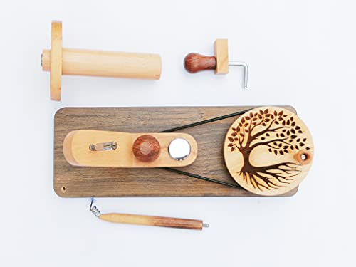 Image of Hind Handicrafts Wooden Yarn Ball Winder for Knitting Crocheting - Handcrafted - Natural Hand Operated - Knitter's Gifts Center Pull Ball Winder (Tree of Life 2A)