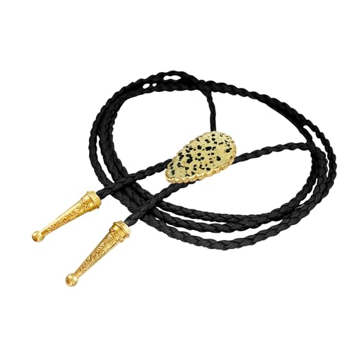 Image of Daisy Del Sol Gemstone Bolo Tie Braided Vegan Faux Leather Natural Stone Gold Handmade Necklace Adjustable Boho Western Jewelry