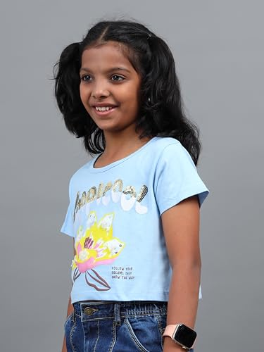 Image of Under Fourteen Only Girls Cotton Tops Collection - Round Neck, Crop Top, Full & Half Sleeve, Drop Shoulder, Ruffle Sleeve, Graphic Printed, Embroidered & Slub Knit Styles