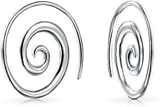Boho Geometric Tribal Swirl Wire Spiral Hoop Threader Earrings For Women For Teen .925 Sterling Silver