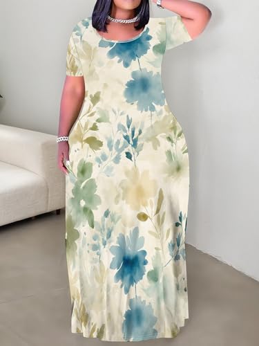Image of Plus Size Maxi Dresses for Curvy Women T-Shirt Summer Sun Dresses Loose Fit