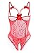 Women's Sexy See-through Lingerie Lace Teddy One Piece Nightwear Plus Size (XX-Large, Red)