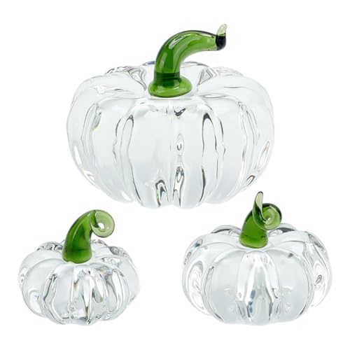 PH PandaHall 3 figuras coleccionables de calabaza transparente de 3 tamaños, pisapapeles de cristal de calabaza, decoración de mesa, adornos decorativos para otoño, Acción de Gracias, cosecha, hogar