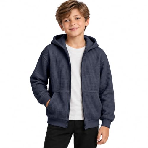 Boys Zip Up Hoodie Waffle Knit Kids Sweatshirt Jacket with Hood Size 8-10 - image 1