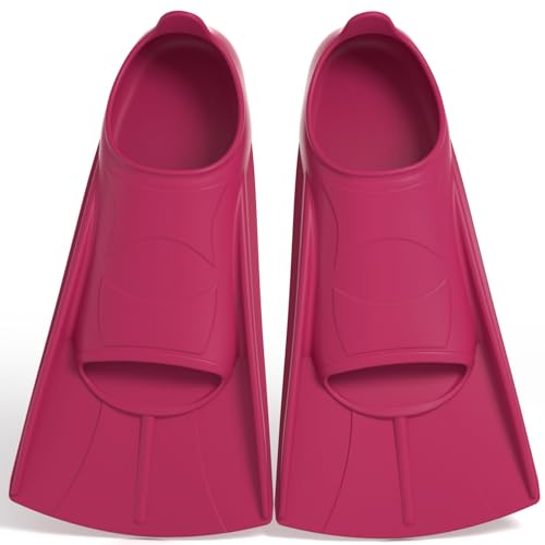 Aletas de natación de silicona, ajuste suave y cómodo, aletas cortas para niños y adultos, aletas cortas de entrenamiento para natación, aletas unisex para niños y adultos, aletas cortas (rojo rosa