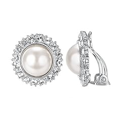Cluster CZ Pearl Clips on Earrings White GP