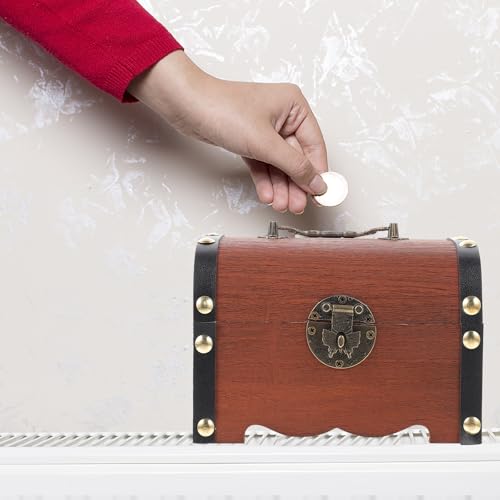 Tirelire en bois avec boîte de rangement verrouillable noire pour bijoux