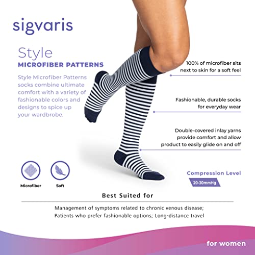 Image of Sigvaris Women's Style Microfiber Patterns 830 Closed Toe Calf-High Socks 20-30mmHg