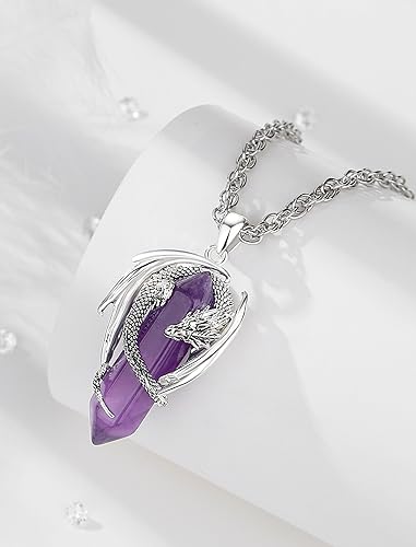CELESTIA Silver-Plated Copper Dragon Necklace Crystal 7 Chakras, Rose Quartz, Turquoise, Obsidian, Amethyst, Malachite, White Crystal, Dongling Jade - 22''+2'' Stainless Steel Singapore Chain2