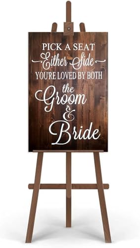 Rustic Wooden Signs Pick a Seat Not A Side Sign You Are Loved by the Groom and Bride, Wedding Signs Wall Art Decor Kitchen Cafe Pub Decor Gift 18x12 INCH