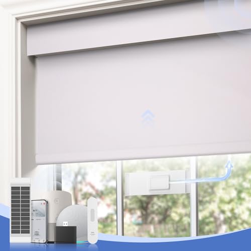 Motorized Blinds with Remote,100% Blackout Smart Roller Shades,Rechargeable Smart Blinds【Solar