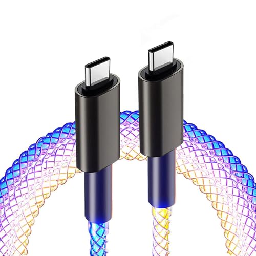 Galaxy S23 FE / A15 Charger Cable, S23 FE 5G / A15 5G 60W Led Light Up Glowing USB C to USB C Cable, Aluminum Shell Fast Charging Wire RGB Colorful Light USB C to Type C Cord for All Type C Device