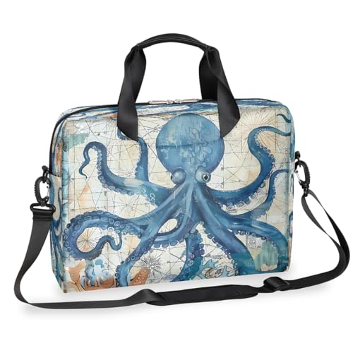 Maletín laptop azul retro océano pulpo 13-16 pulg