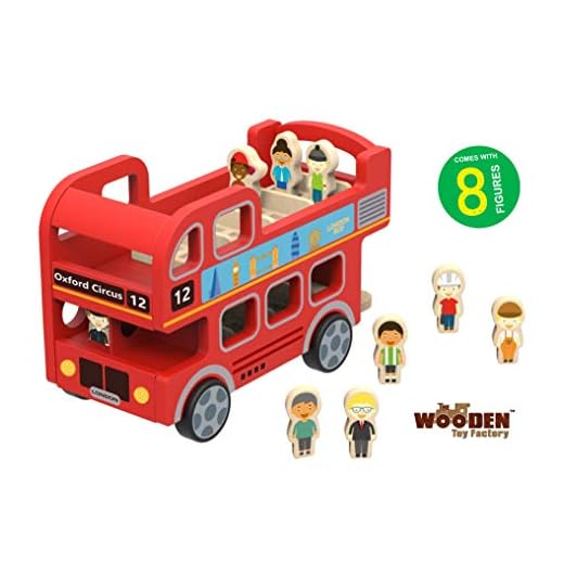 The Wooden Toy Factory - Autobús de Juguete para Niños - Bus Rojo Londinense de Doble Piso - Incluye 8 Figuras - No Requiere Montaje